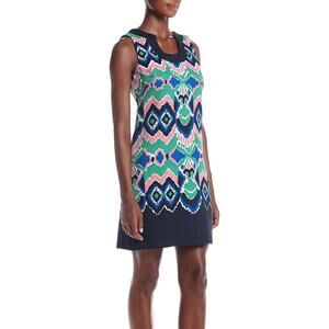 Gabby Skye Shift Dress Sleeveless in Navy Blue Kaleidoscope colors Women's Sz 14